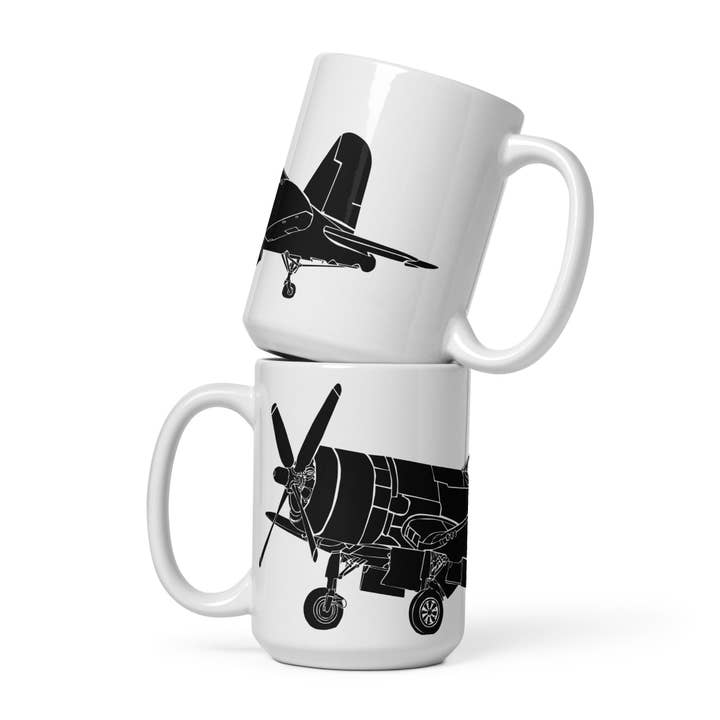 Coffee Mug Of A F4U Corsair Fighter Plane Side View for wholesale by Bellavance Ink