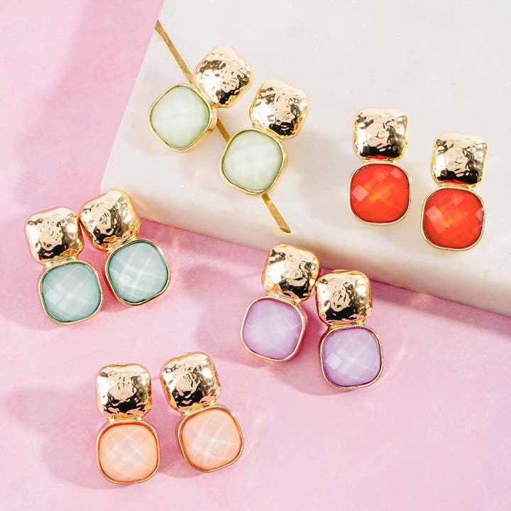 Faceted Square Resin Drop Earrings for wholesale by The Looks by Fame Accessories