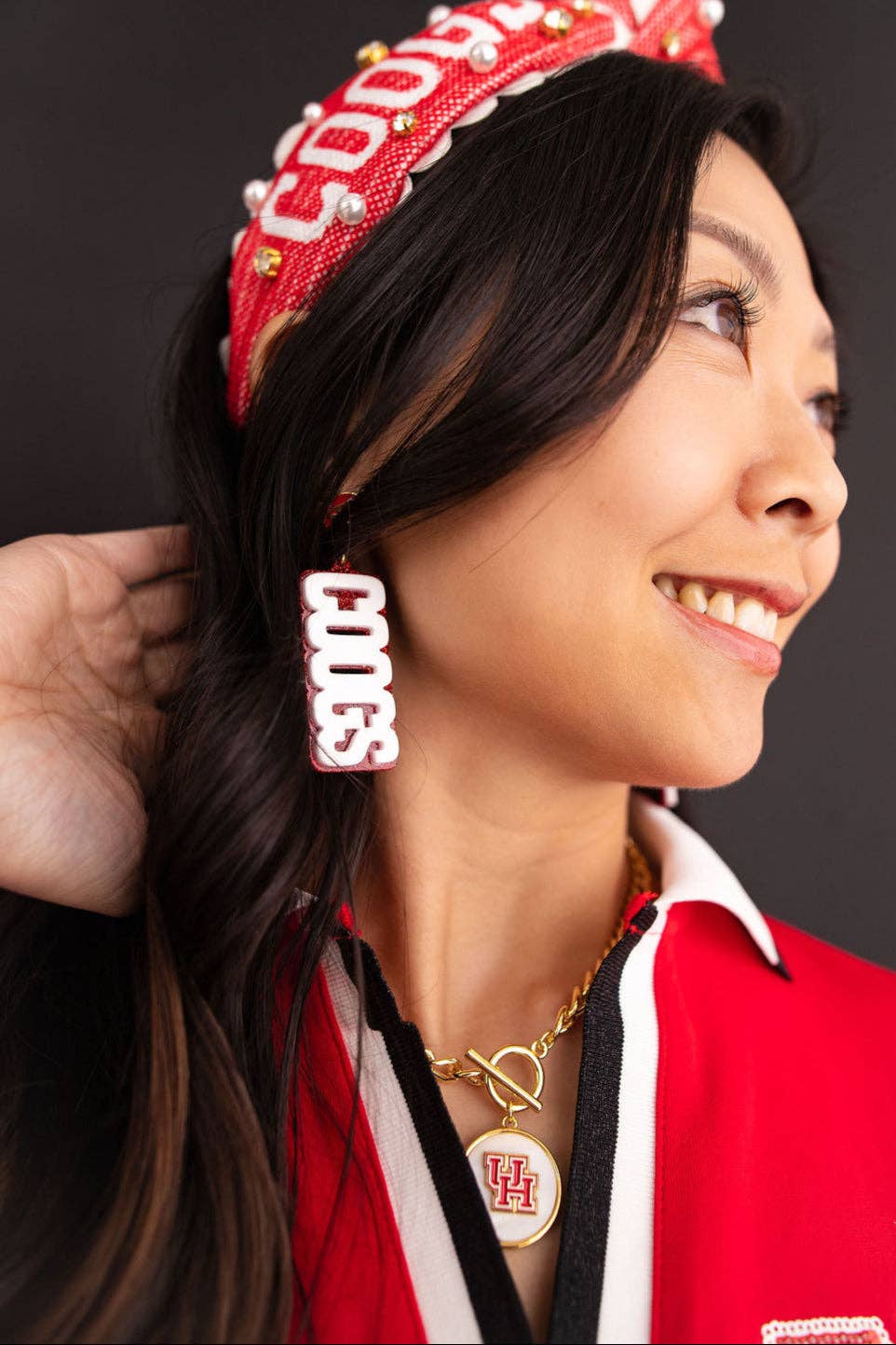 Brianna Cannon - Wholesale Dangle Earrings - Houston White & Red COOGS Earrings1