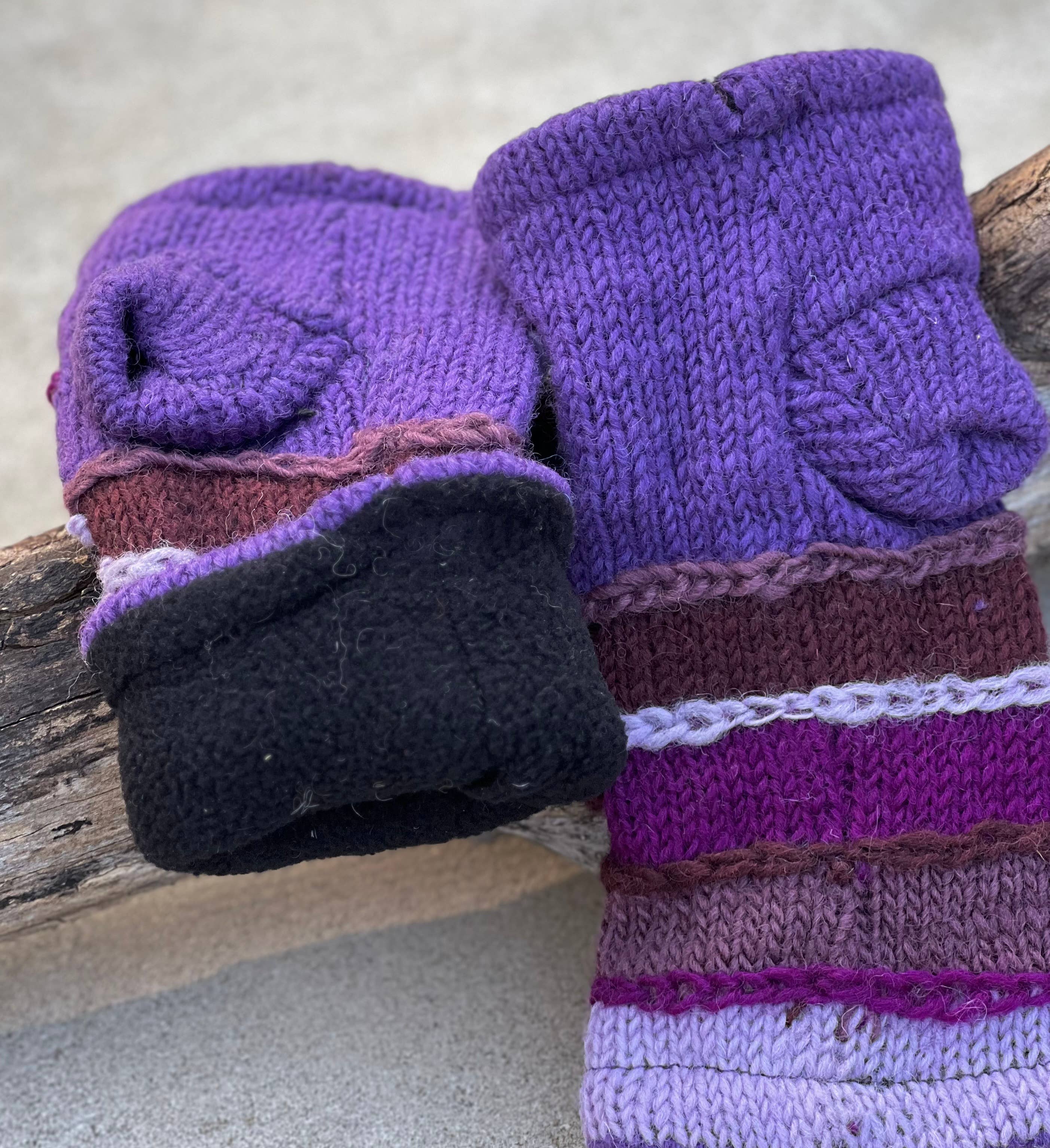 Lungta Imports – Engroshandel Handsker - Dame – Fingerløse, håndstrikkede uldhandsker med fleecefor - håndvarmer49