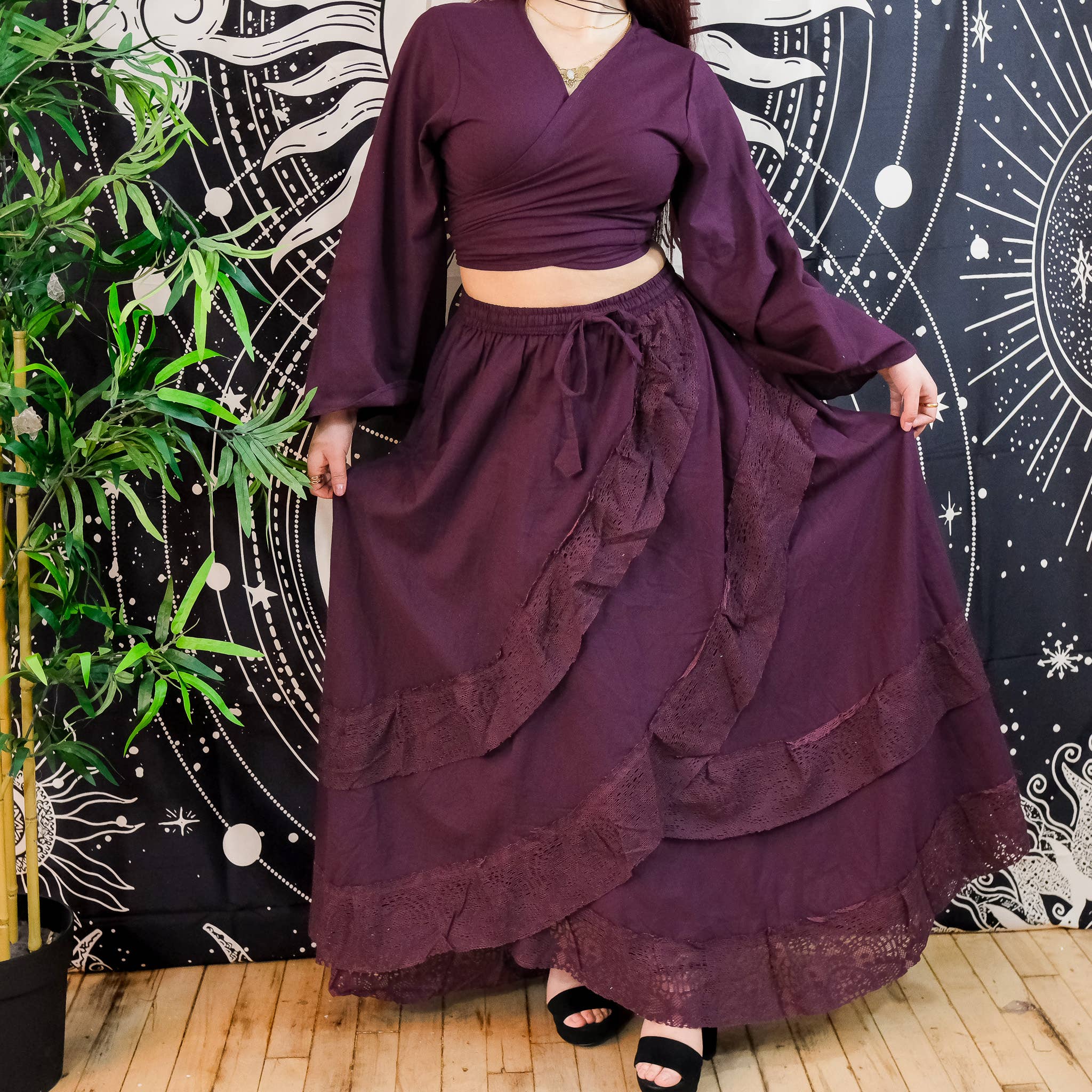 Karma Nepal Crafts - Venta al por mayor Conjuntos de top y falda - Mujer - Conjunto de falda fluida boho de encaje de algodón0