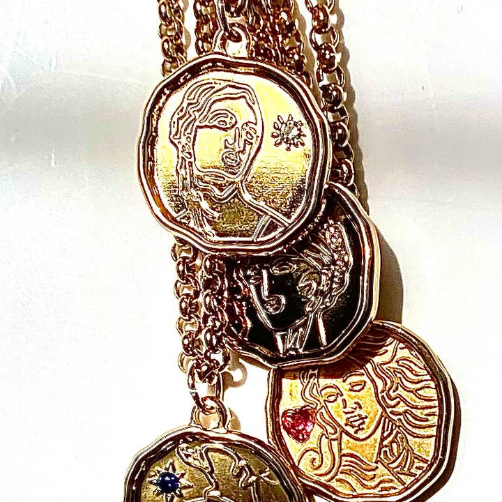 Goddess Coin Collection Waterproof 14K Gold Necklace for wholesale by HoopLa