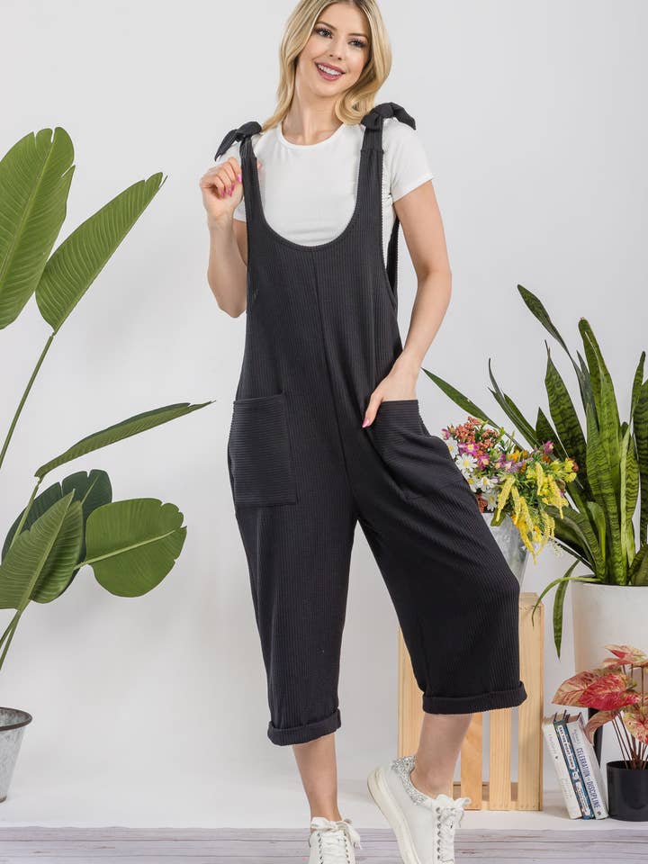 Celeste Clothing - Wholesale Jumpsuit - Women's - CASUAL RIB CAPRI JUMPSUIT WITH POCKETS -CP33873