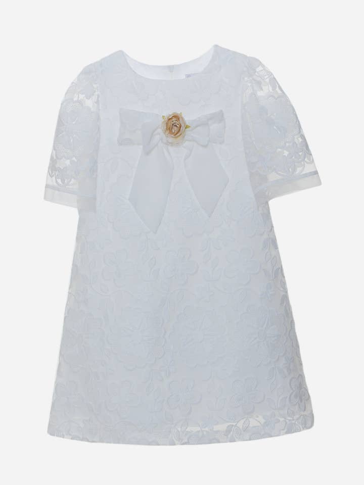 Robe de fête blanche pour filles avec dentelle brodée pour la vente par Patachou