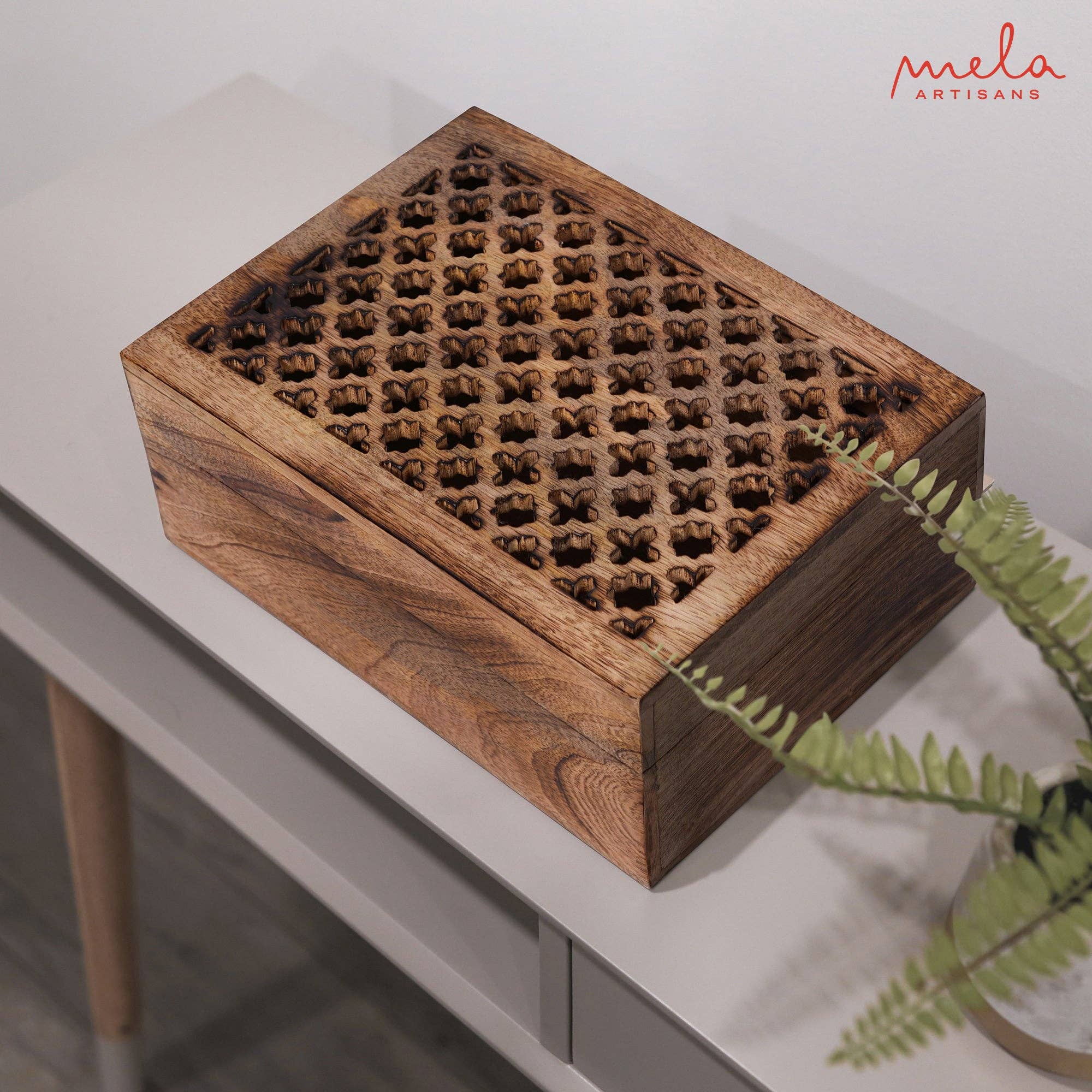 Mela Artisans - Wholesale Decorative Box - Trellis Storage Boxes in Rustic Brown Finish5