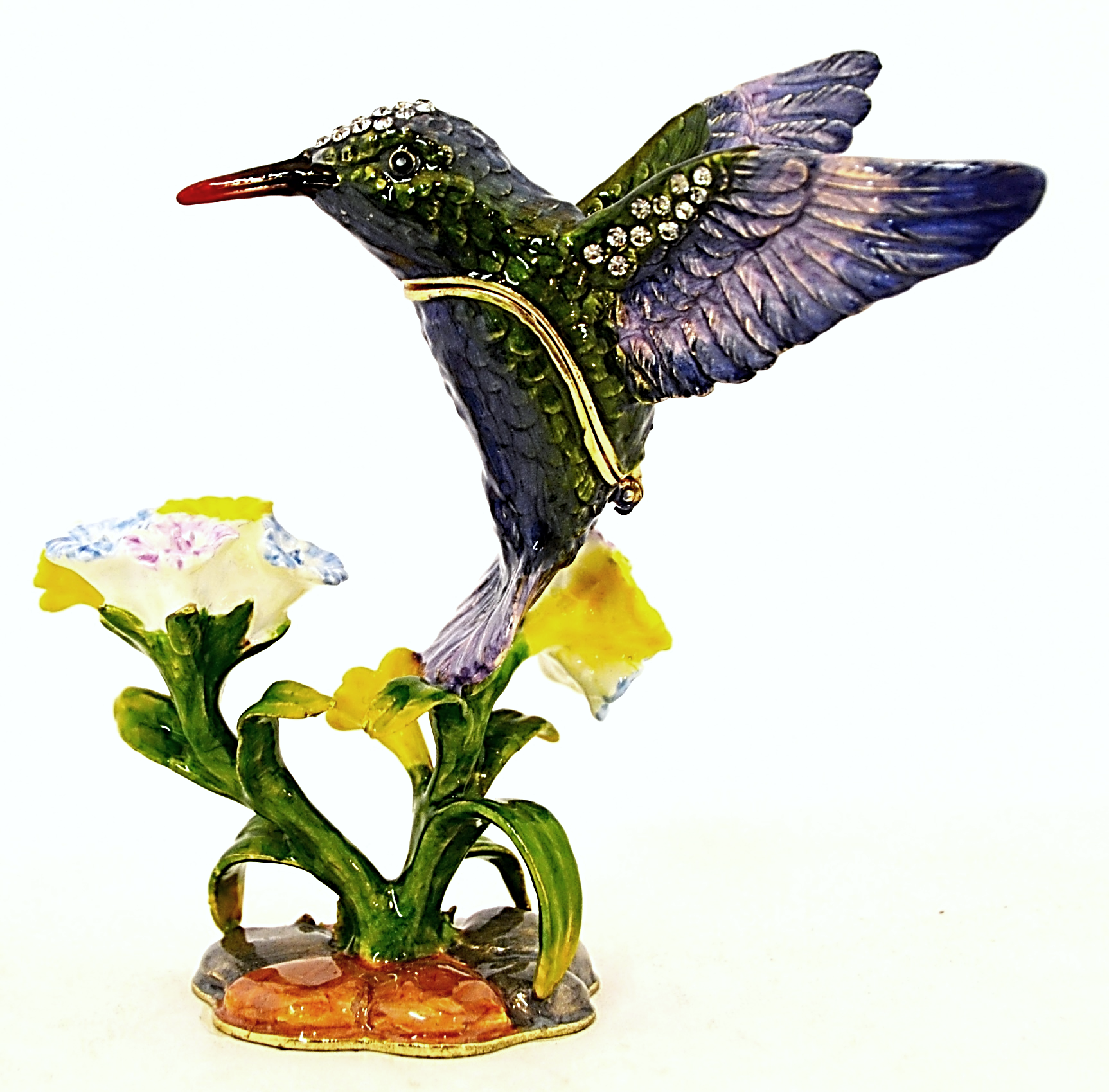 Ciel Collectables - Wholesale Jewelry Box/Organizer - Humming Bird Trinket Box. Hand Painted Purple Enamel0
