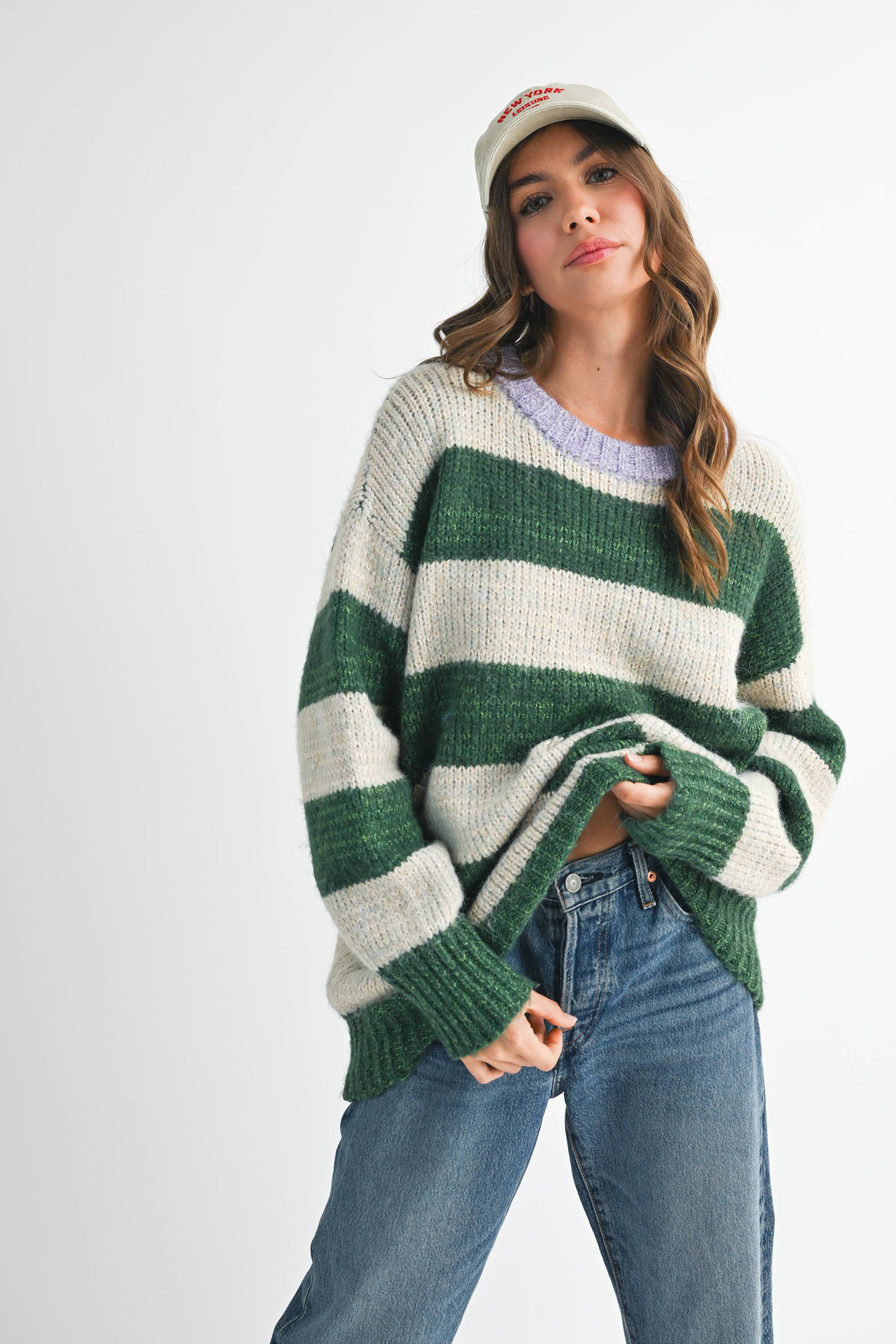 Green 3288GK Oversized Striped Sweater for wholesale on Faire4
