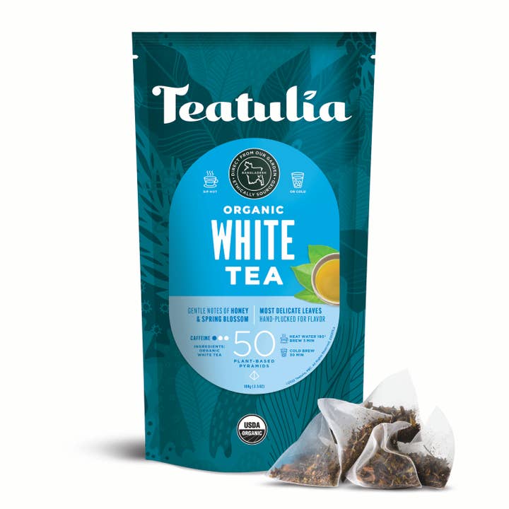 Teatulia Organic Teas - Wholesale Tea Bags - White Tea 50ct Bulk Organic Pyramid Tea Bags