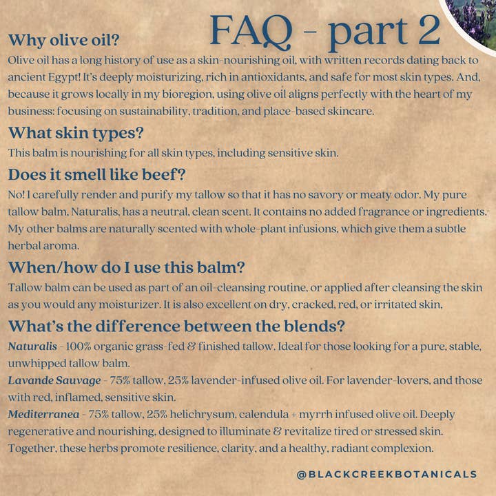 Black Creek Botanicals - Wholesale Facial Moisturizer - Organic Grass-Fed Tallow Balm: Myrrh, Calendula, Helichrysum3