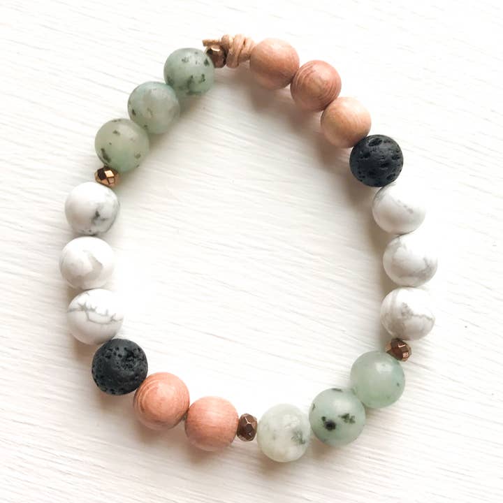 Lotus Jasper and Howlite Diffuser Bracelet for wholesale by Hello Heather