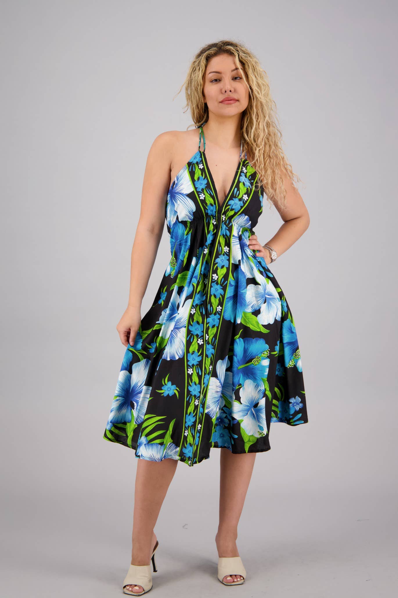 Advance Apparels – Vestido - Mulher por atacado – Vestido Cachecol Estampado Halter Top Floral 1973-WHT4