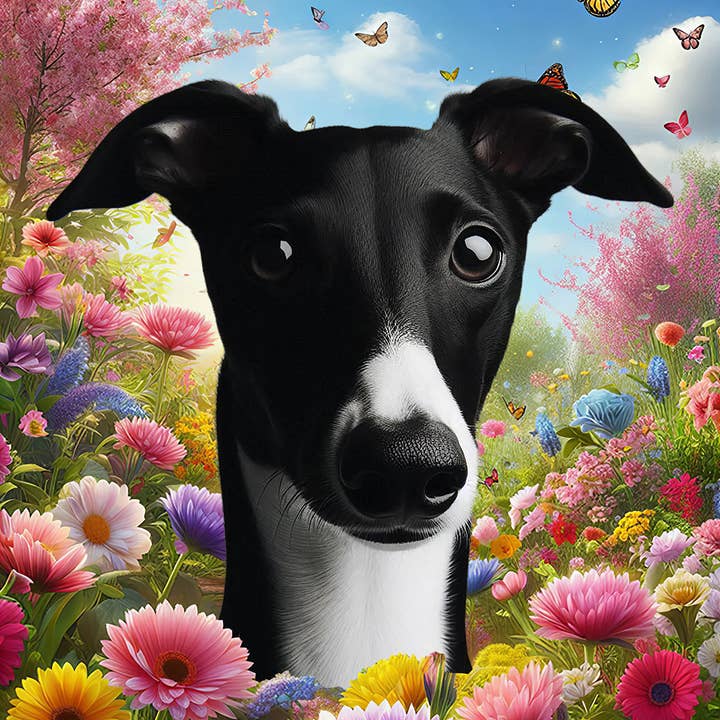 Best of Breed Products - Wholesale Flag - Whippet Black/White- Spring Butterflies House Flag