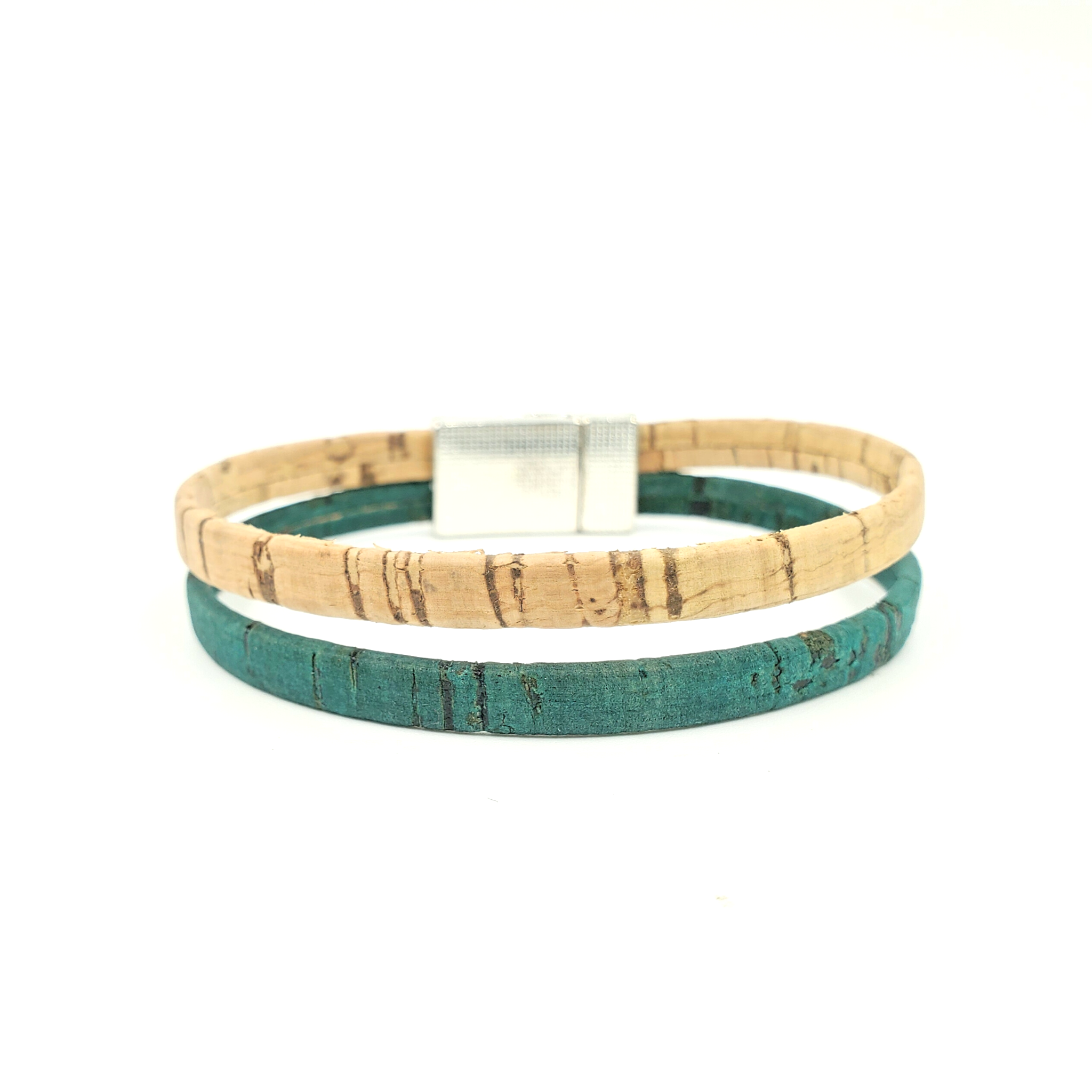 Gem Lounge Jewelry - Wholesale Bangle Bracelet - Tan & Teal Cork Thin Magnetic Bracelet0