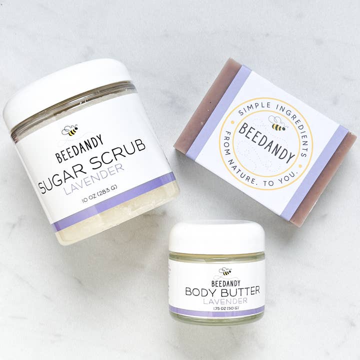 Soap, Body Butter, Sugar Scrub Set, Lavender, all natural for wholesale by Beedandy