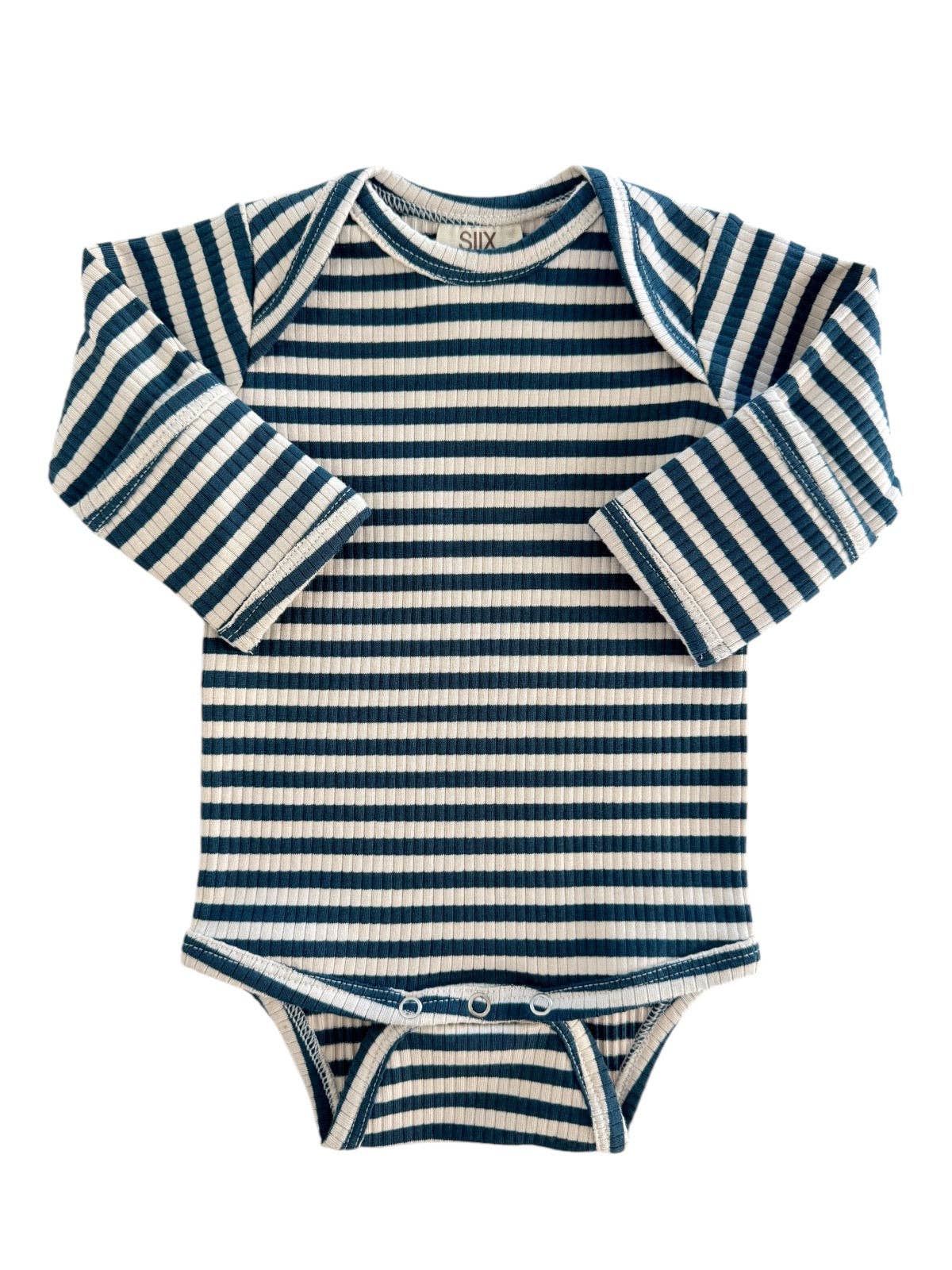 SIIX Collection - Wholesale Bodysuit (Non-Footed) - Baby - Steel Blue Stripe / Organic Ribbed Long Sleeve Bodysuit1