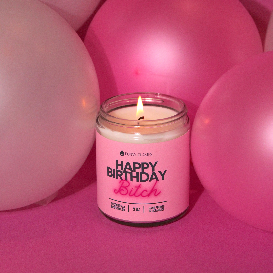 Funny Flames Candle Co - Les Creme - Wholesale Jar/Filled Candle - Happy Birthday B*tch -9 oz Candle1