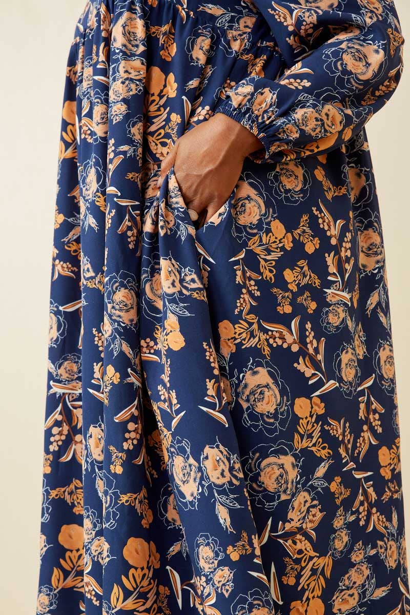 Navy Womens Romantic Floral Square Neck Midi Dress for wholesale on Faire6