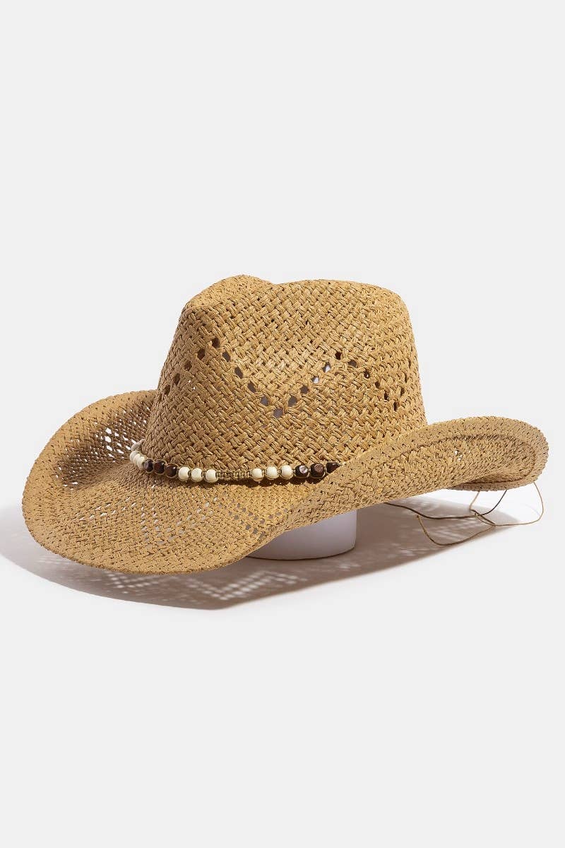 Collections by Fame Accessories - Wholesale Fedora – Women’s - Mixed Beaded Strap Western Fedora Straw Hat
