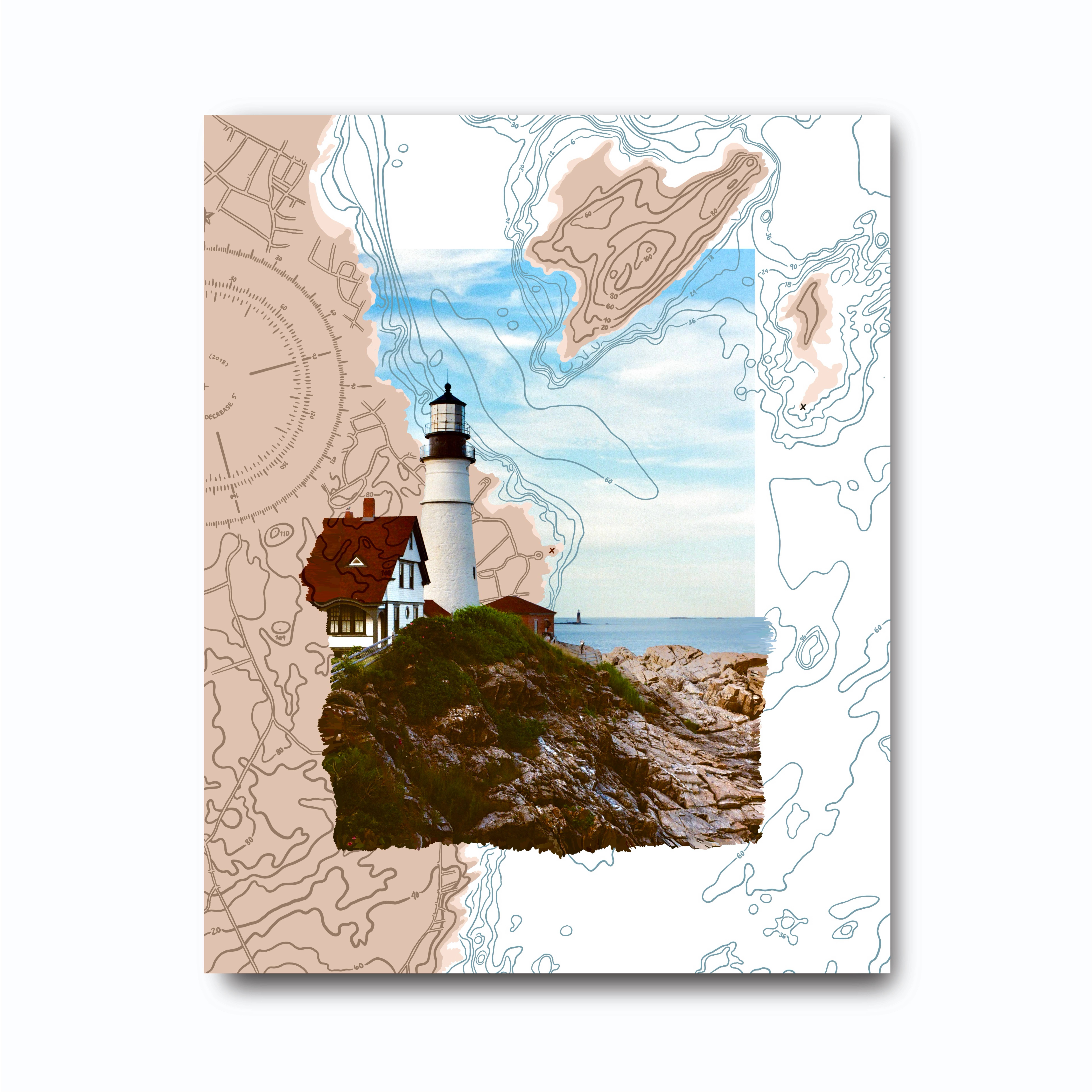 Abby Clark Creative - Wholesale Art Print - Portland Head Light Film Photography Nautical Map 8x10 Print2