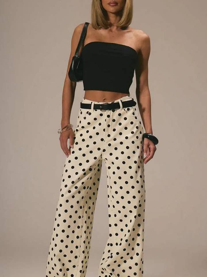 Jeans dritti a vita alta a pois per la vendita all'ingrosso da parte di Soli Echo