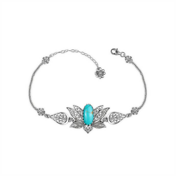 Filigranist Jewelry - Wholesale Link & Chain Bracelet - Multi Gemstone Women Silver Lotus Flower Link Bracelet16