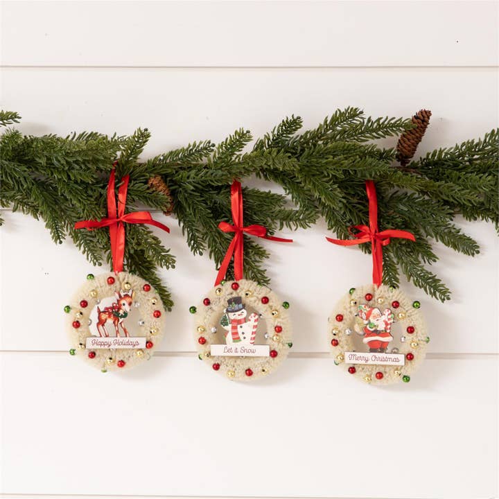 Audrey's Home & Gift - Wholesale Wreath - Ornaments - Vintage Bottle Brush Wreaths (Pk/03 Ast)