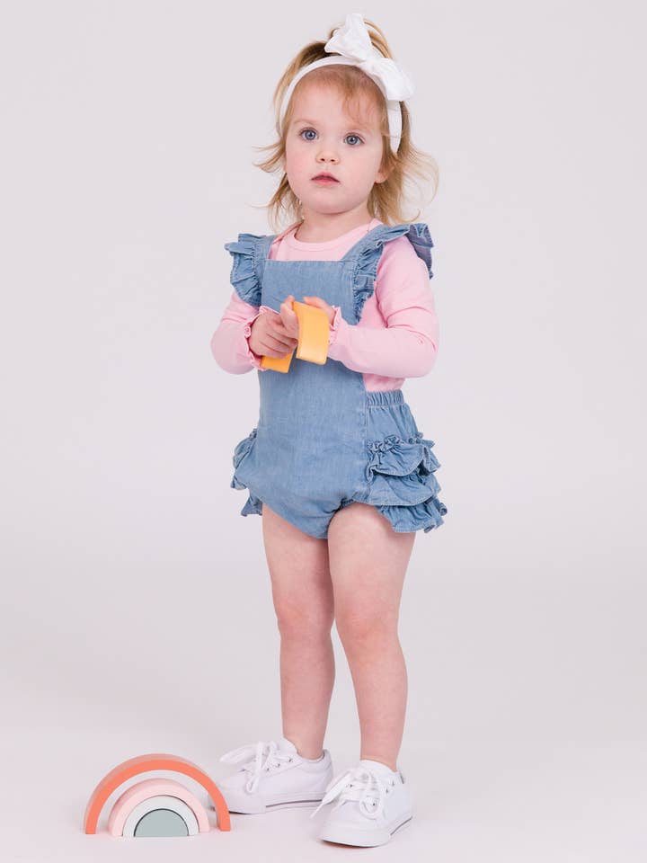 Blue Baby Girls Light Wash Denim Flutter Overall Romper
for wholesale on Faire6