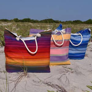 Solid Canvas Beach Bags With Scarf Handles • Claudette Wholesale