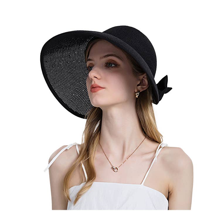 AK Brand - Wholesale Visor – Women's - Women Roll-Up Straw Sun Visor with Bow Detail Adjustable Hat12