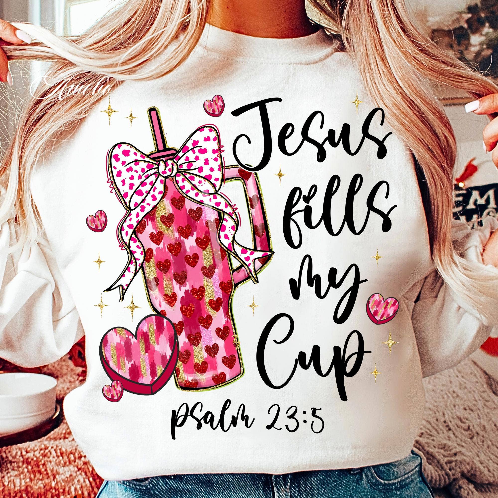 NVC Ecommerce LLC - Wholesale T-Shirt (Graphic) - Women's - Jesus fills my Cup Shirt, Coquette Valentine Sweatshirt0