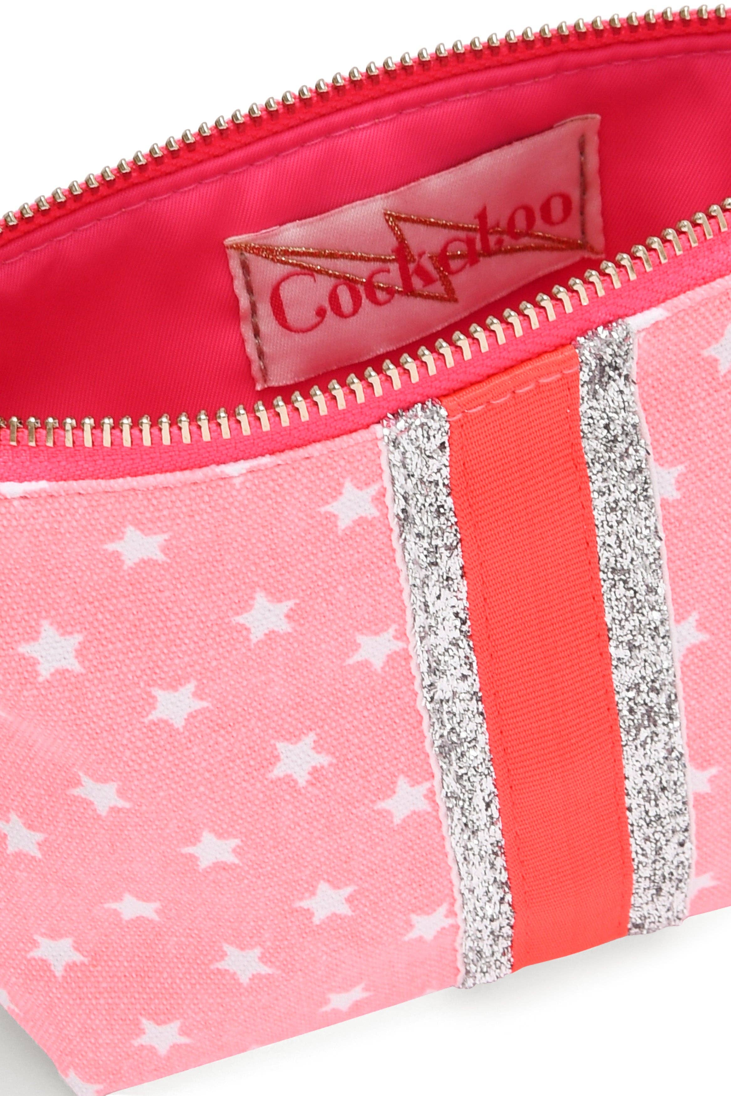 Cockatoo – wholesale Make-up/cosmetic bag – SMALL PINK STAR GLITTER BAG1