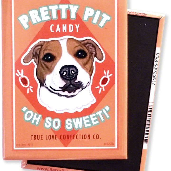 Retro Pets - Wholesale Magneet - Pretty Pit Candy, Pitbull Terrier Magneet 4-Pack