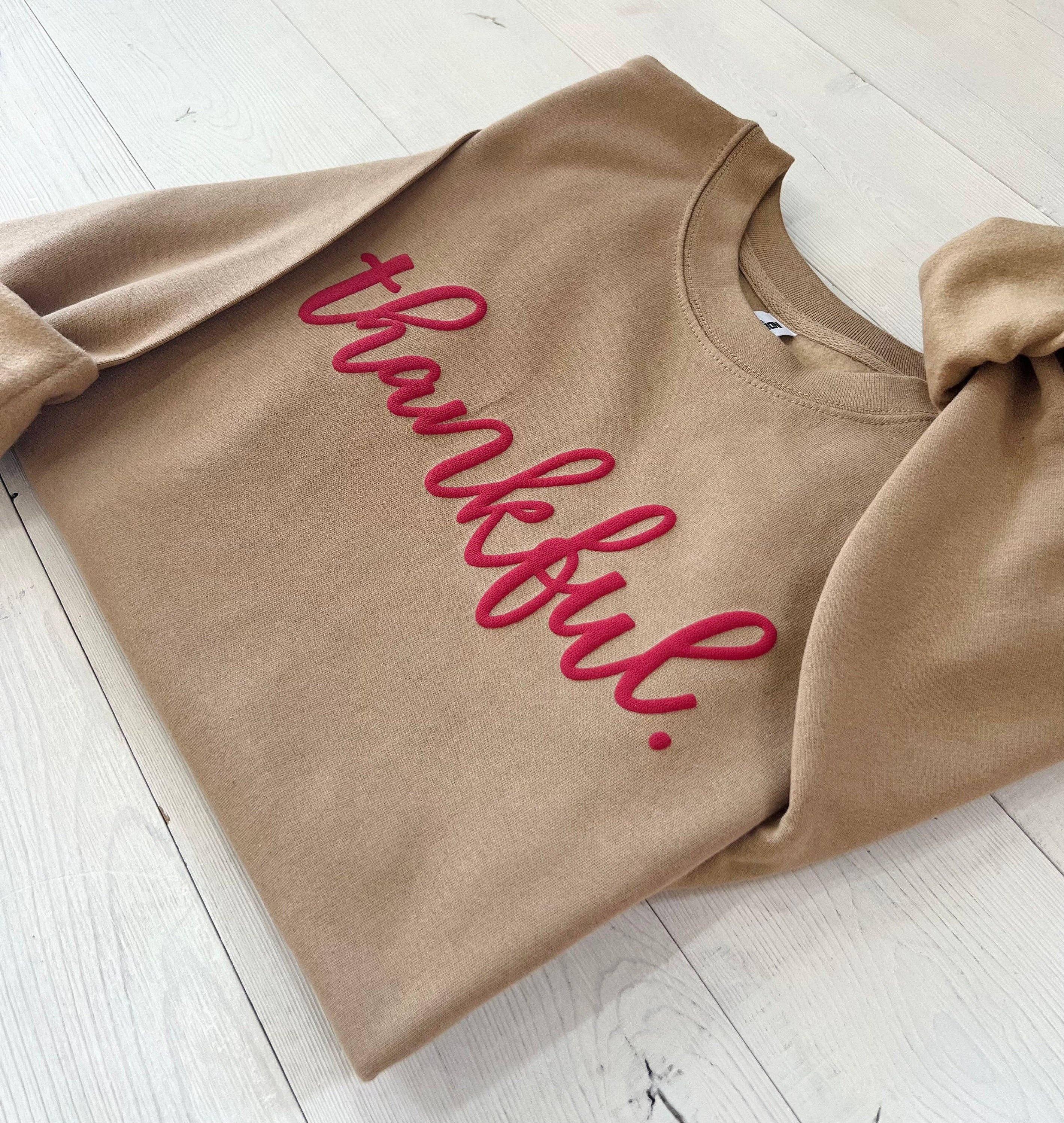 Sandstone Embossed Thankful Oversized Sweatshirt for wholesale on Faire1