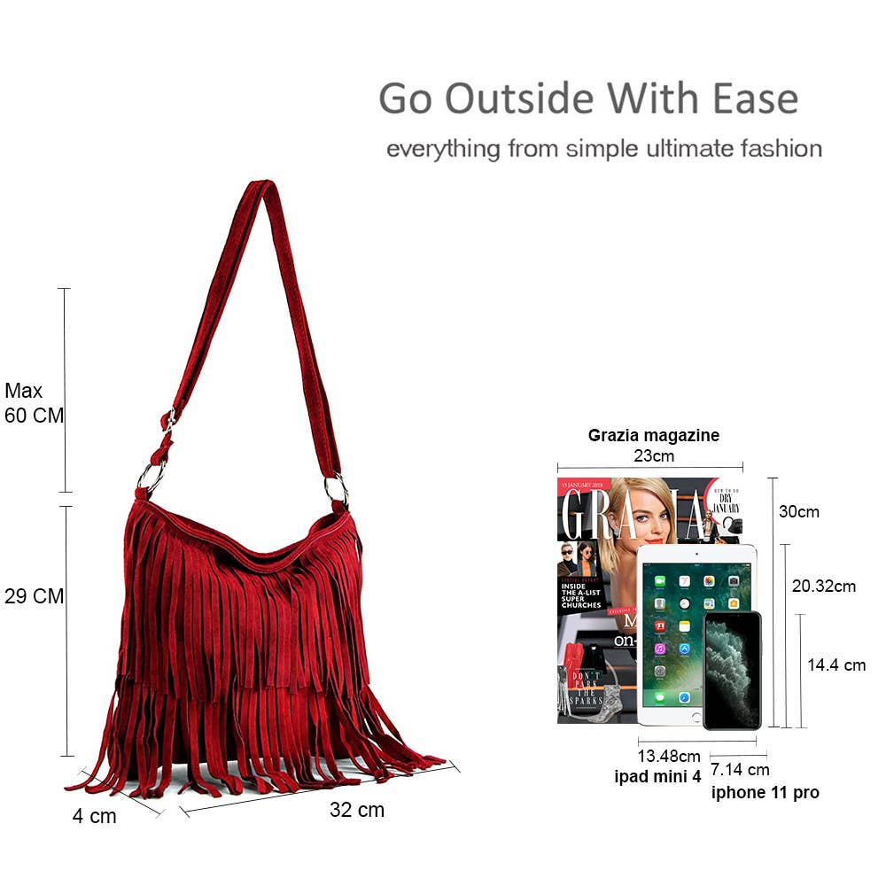 Ellas Trading - Wholesale Crossbody Bag - Women's - Italian Suede Leather Fringed Shoulder Crossbody Bag18