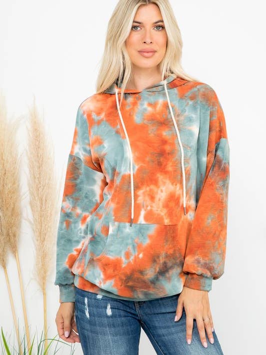 Cappuccio in spugna francese spazzolato con coulisse tie-dye per la vendita all'ingrosso da parte di Rose Mellow Fashion