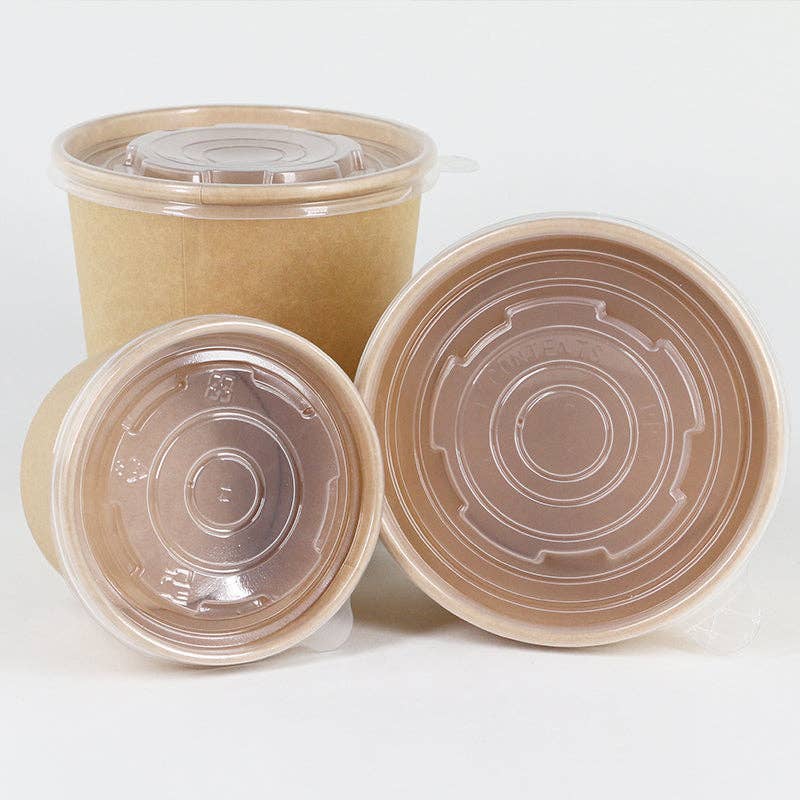 EcoQuality - Wholesale Food Storage Container - Disposable Kraft Paper Soup Containers with Plastic Lids - K5