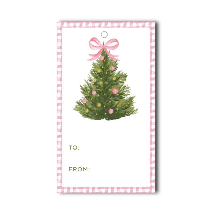 Pink Gingham Christmas Tree Gift Tags for wholesale by Mads Studio & Co.