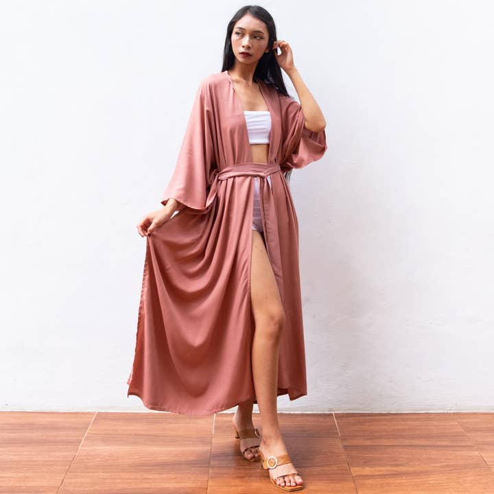 Bali Harvest - Wholesale Swim Cover Up - Women's - Rayon Kimono Cover Up (Dusty Pink) - Bikini Outer Beach Robe2