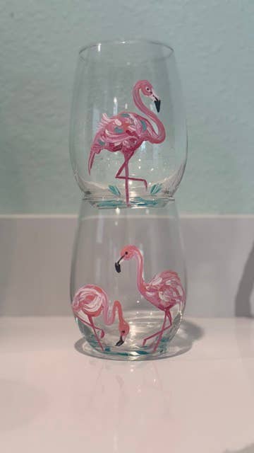 Paula Freeman Art - Vente Verres à vin - Verre à vin peint à la main TROPICAL SET – Verrerie côtière6