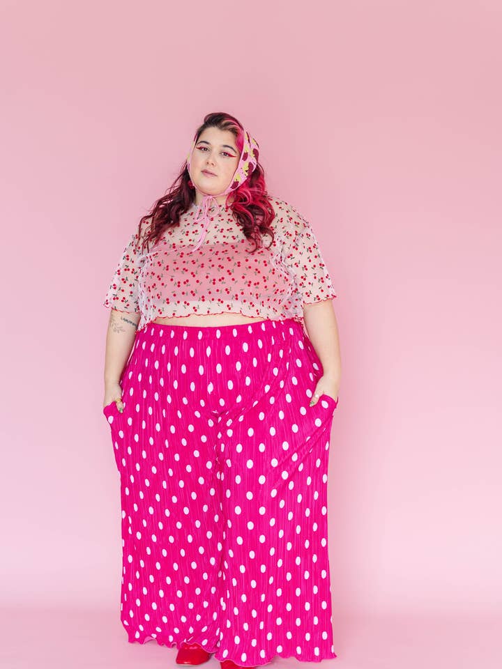 Nettle Studios - Wholesale Pants - Women's - Size Inclusive Hot Pink & White Polka Dot Pleated Flare Pant27