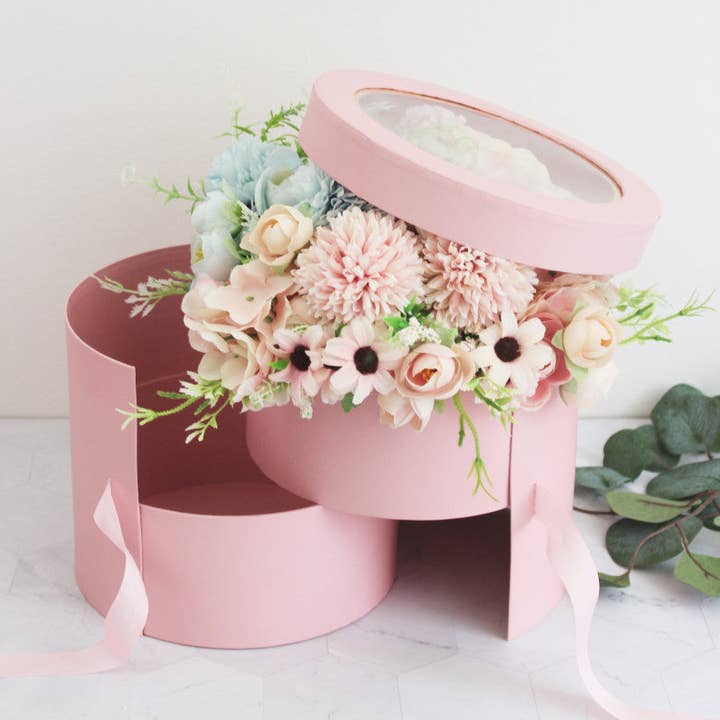 Two Layers Round Flower Box with Clear Lid for wholesale by Elegant Design Supply