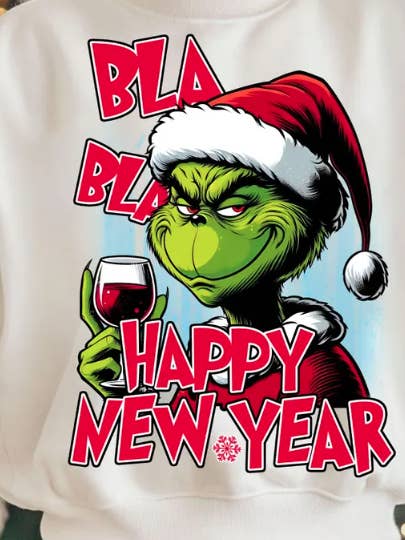 Bla Bla Gelukkig Nieuwjaar Grinch Sweashirt voor wholesale door Sunflower Designs