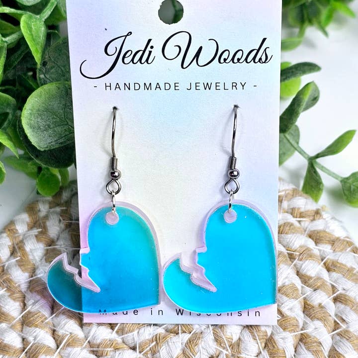 Jedi Woods LLC - Wholesale Dangle Earrings - Iridescent Broken Heart Earrings