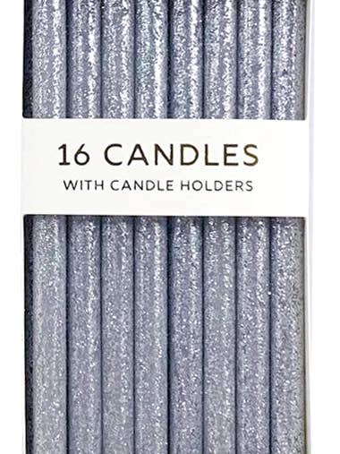 Tall Solid Silver Glitter 16 Candles Set for wholesale by Party Partners
