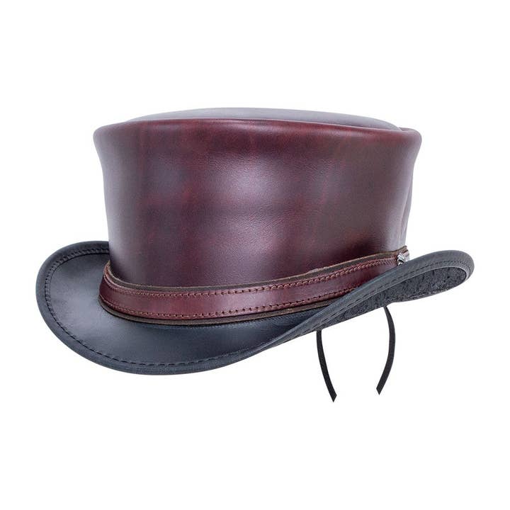 American Hat Makers - Wholesale Fedora - Unisex - Biker Genuine Leather Top Hat - Style Hampton