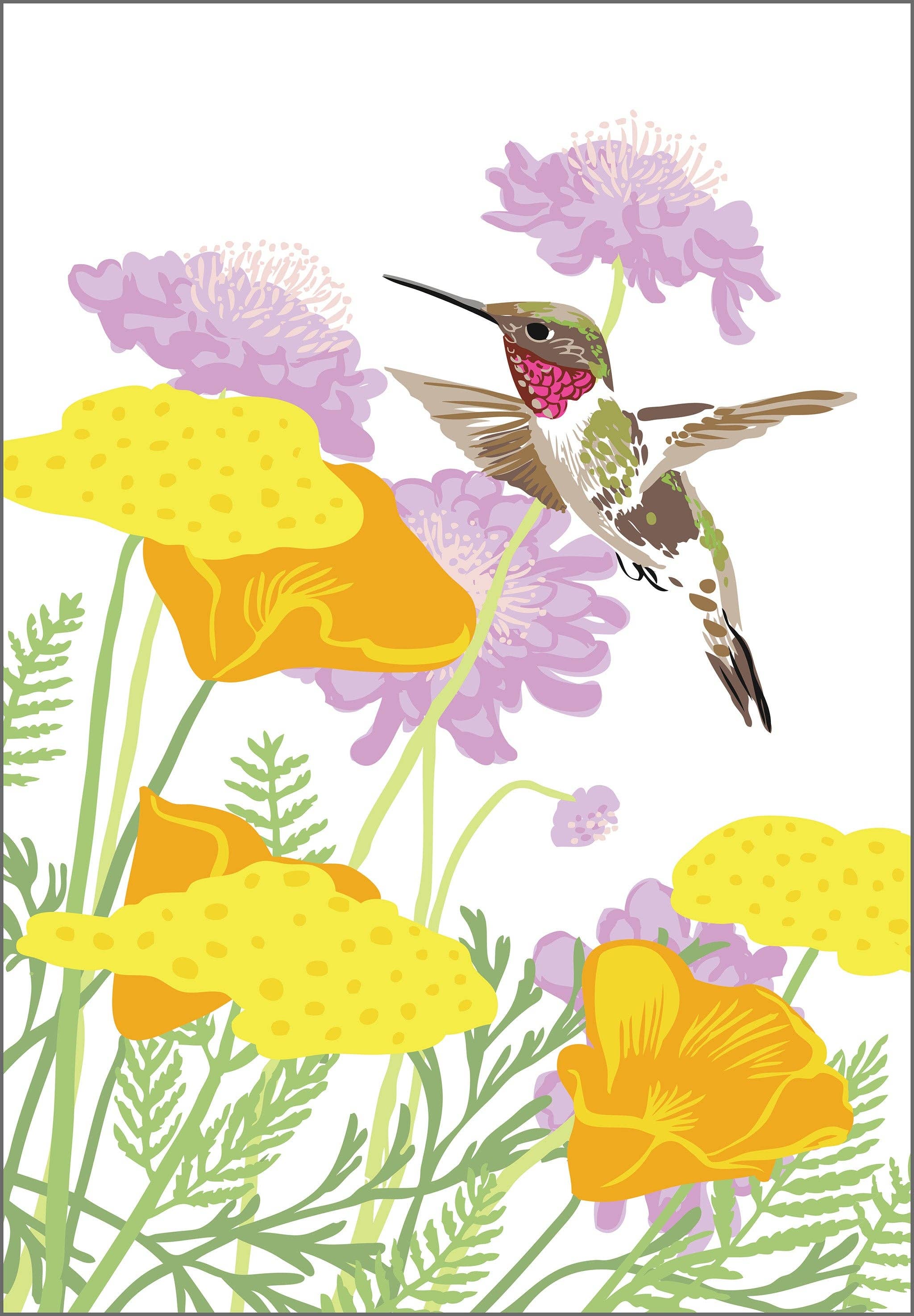 Rigel Paper - Wholesale Art Print - Cute Backyard Hummingbird & Garden Flowers Art Print0