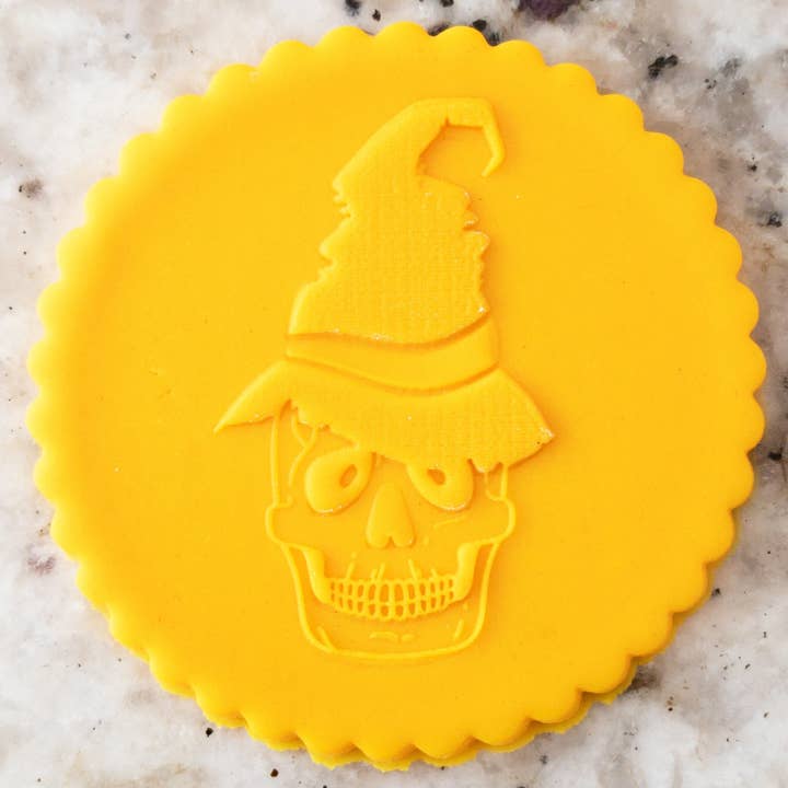 Skalle i hatt 2 PopUp Embosser Cookie Biscuit Stämpel Halloween för wholesale av Cut Bake Stamp