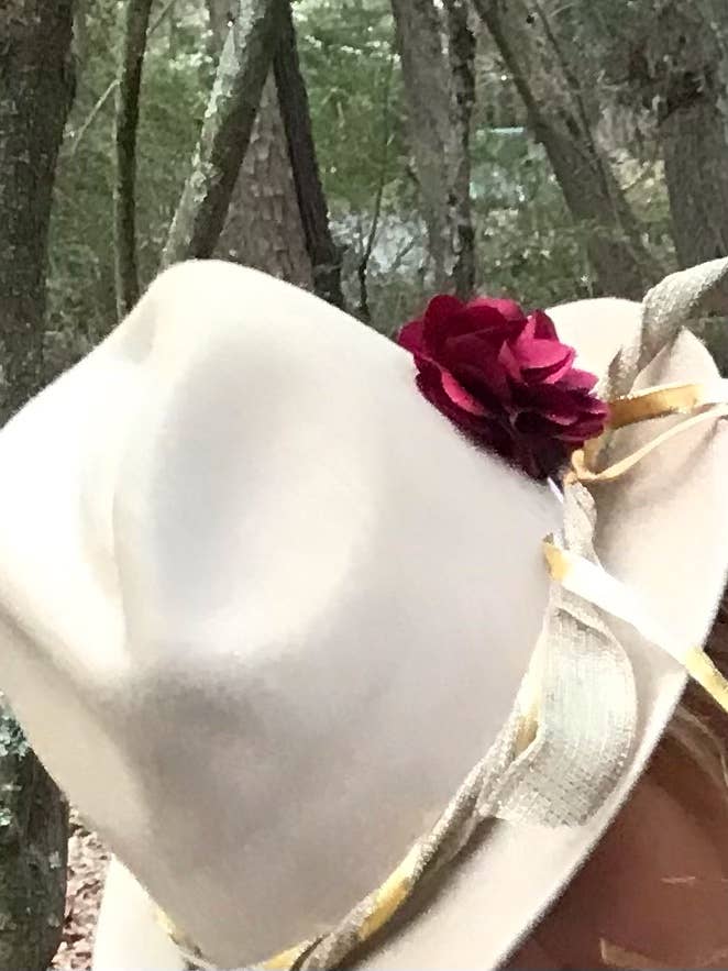 Golden Shimmer Hat w/ Exquisite Hatband & Red Flower for wholesale by Wild Horse Clothier