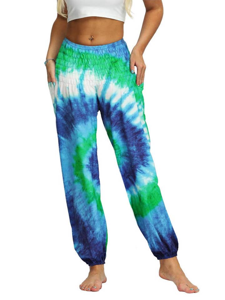 HIDDENBRAND - Wholesale Athletic/Lounge Leggings - Women's - Tie-dye print yoga pants wide leg leggings