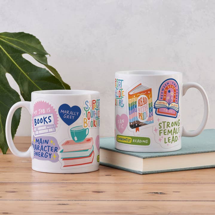 Bookish Stickers Ceramic Mug for wholesale by Bookishly (US Duties Paid)